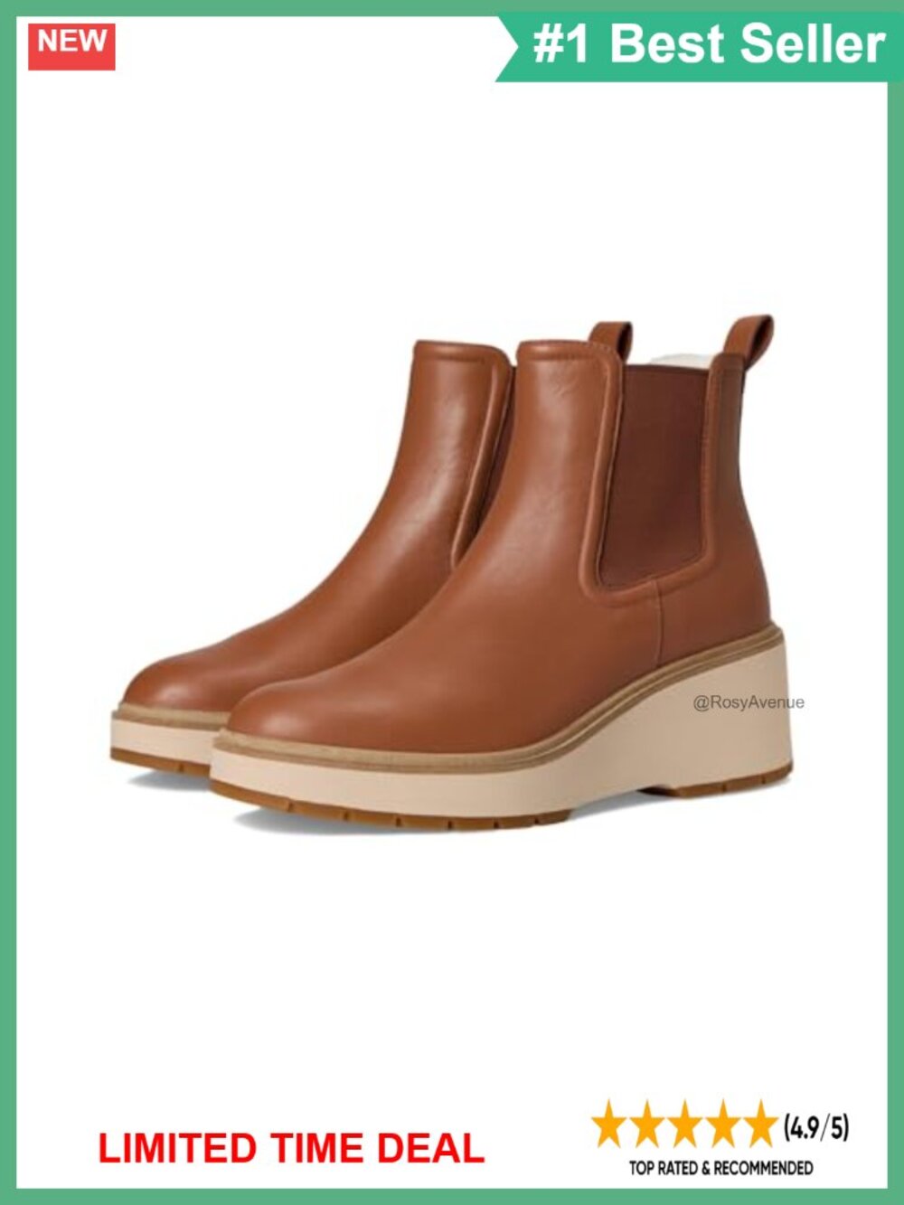 Waterproof Wedge Chelsea Boots Calf High Cushioned Round Toe